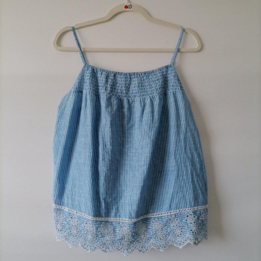 Tabitha Webb Womens Sky Blue Sleeveless Striped Embroidered Sleepwear Top Size M
